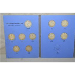Selection of Canadian fifty cent coins including 1911-1936 in collector folio