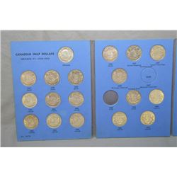 Selection of Canadian fifty cent coins including 1937-1960 in collector folio