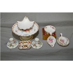 Selection of porcelain and china collectibles including Hammersley shell motif bowl, Crown Staffords
