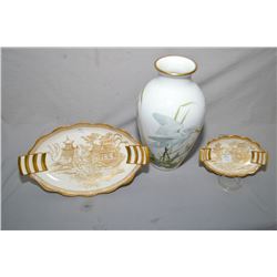 Two Carltonware Pagoda pattern double handled trays, 12" and a 7" and a Franklin Porcelain "The Mars