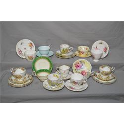 Twelve china cups and saucers including Shelley, Royal Crown Derby, Paragon, Royal Albert etc.
