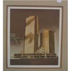 Framed limited architectural print pencil signed by artist Meredith Evans, 77/300