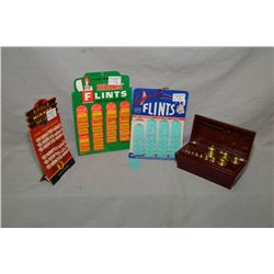 Three retail display card including two for flints and one pencil leads plus a bakelite case brass s