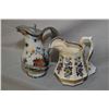 Image 1 : Two antique pitchers including an unmarked embraced floral and transferware and an umarked flow blue