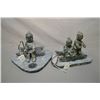 Image 1 : Two Inuit soapstone carvings including ice fishing off a sled and two children on a sleight 6" in le