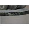 Image 3 : Two Inuit soapstone carvings including ice fishing off a sled and two children on a sleight 6" in le