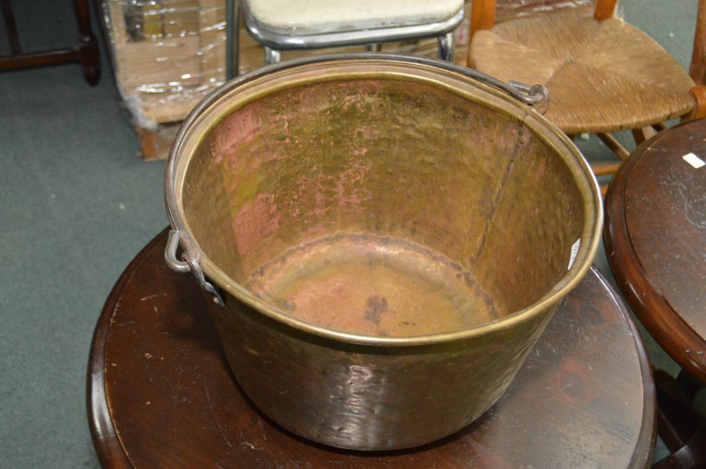Antique hand hammered brass open fire cook pot