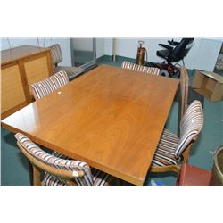 Married retro style dining room suite including sideboard made by Saltman, California, table with tw