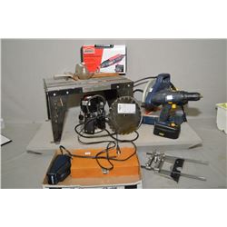 Mastercraft 8 1/4  compound mitre saw and Craftsman rotar with table, Jobmate rotary tools and Maste