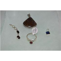Selection of sterling silver and gemstone jewellery including garnet gemstone ring, retail $40.00, A