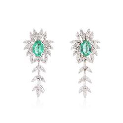 14KT White Gold 1.36ctw Emerald and Diamond Earrings