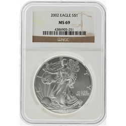 2002 $1 American Silver Eagle Coin NGC Graded MS69