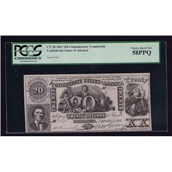 1861 $20 Contemporary Counterfeit Confederate Note PCGS Choice New 58PPQ