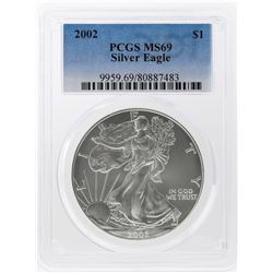 2002 $1 American Silver Eagle Coin PCGS Graded MS69