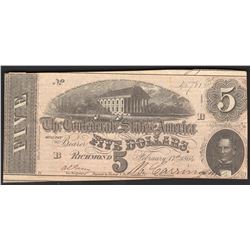 1864 $5 The Confederate States of America Note