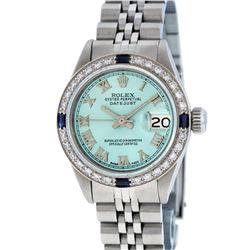 Rolex Ladies SS Ice Blue Roman and Sapphire Diamond Datejust Wristwatch
