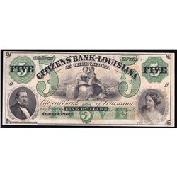 1800s $5 The Citizens' Bank of Louisiana Obsolete Bank Note