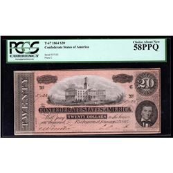 1864 $20 Confederate States of America Note PCGS 58PPQ