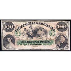 1800s $100 The Citizens' Bank of Louisiana Obsolete Bank Note