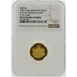1990 3.5g Germany Gold Day Of Germany Unity Medal NGC Graded PF69 Ultra Cameo