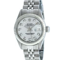 Rolex Ladies Stainless Steel Silver Diamond and White Gold Datejust Wristwatch