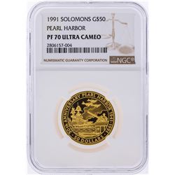 1991 $50 Solomons Pearl Harbor Gold Coin NGC PF70 Ultra Cameo