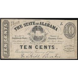 1863 Ten Cents The State of Alabama Obsolete Note