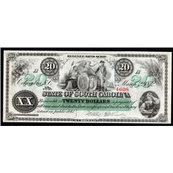 1872 $20 State of South Carolina Obsolete Bank Note