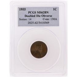 1955 Double Die Lincoln Cent PCGS Graded MS62BN