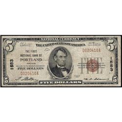 1929 $5 National Bank of Portland, OR National Currency Note