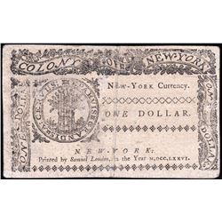 1776 $1 New York "Spanish Milled Dollar" Colonial Continental Currency Note