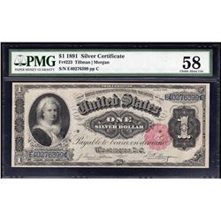 1891 $1 Silver Certificate Martha Washington Note PMG AU58