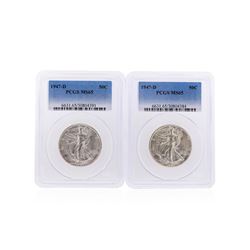 Set of (2) 1947-D Walking Liberty Half Dollar Coins PCGS Graded MS65