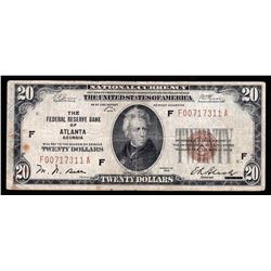 1929 $20 Federal Reserve Bank of Atlanta National Currency Note