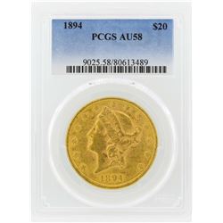 1894 $20 Liberty Head Double Eagle Gold Coin PCGS AU58