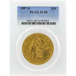 1897-S $20 Liberty Head Double Eagle Gold Coin PCGS AU58