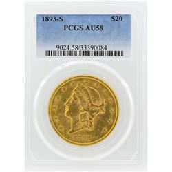 1893-S $20 Liberty Head Double Eagle Gold Coin PCGS AU58