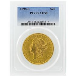1898-S $20 Liberty Head Double Eagle Gold Coin PCGS AU58