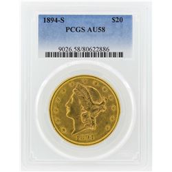 1894-S $20 Liberty Head Double Eagle Gold Coin PCGS AU58