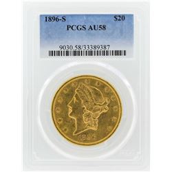 1896-S $20 Liberty Head Double Eagle Gold Coin PCGS AU58