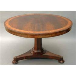 A William IV rosewood breakfast table, the circular top banded in burr maple, on turned octagonal...