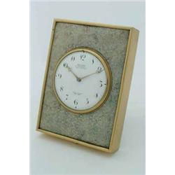 Dreyfous - an easel table clock, the cylinder movement having enamelled Arabic dial, in gilt-bron...