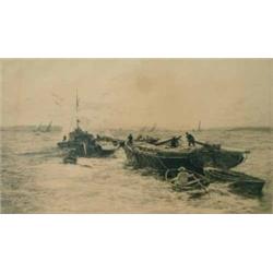 William Lionel Wyllie Etching "Kits Hole Reach" Artist's proof Signed in pencil, label verso 13in...