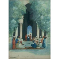 Hans Hansen Watercolour North African snake charmer Signed 13.75ins x 9.75ins...