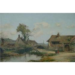Maurice Levis (1860-1940) Oil on cradled panel La ferme au bord du ruisseau Signed, label veso 6....