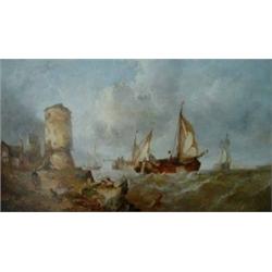 Alfred Montague (fl. 1832-1883) Oil on canvas Fishing boats in rough seas off the coast Signed 13...
