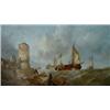 Image 1 : Alfred Montague (fl. 1832-1883) Oil on canvas Fishing boats in rough seas off the coast Signed 13...