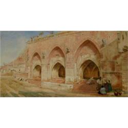 # Albert Goodwin (1845-1932) Watercolour Continental street scene showing figures collecting wate...