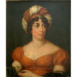 # After Francois Gerard Oil on canvas Portrait of Germaine Necker, Madame de Stael, accompanied b...