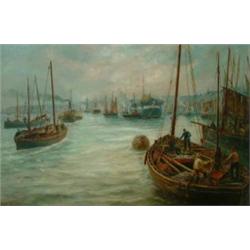 Bernard Benedict Hemy (1855-1913) Oil on canvas Shipping on the Tyne Signed, in decorative giltwo...